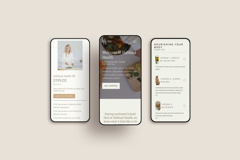 mobile website of minimal neutral website design with soft, earthy hues and a sophisticated wellness-focused design