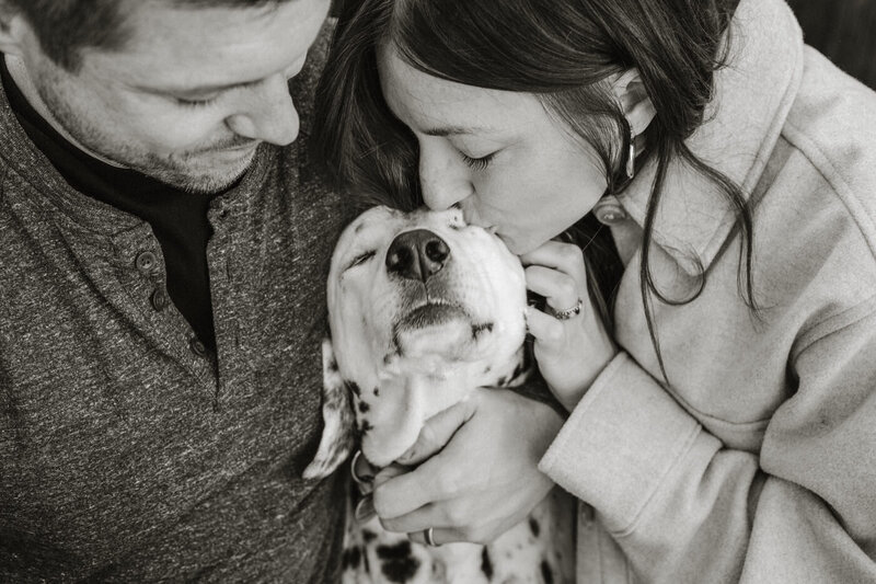 Lifestyle candid moment with family and their dog