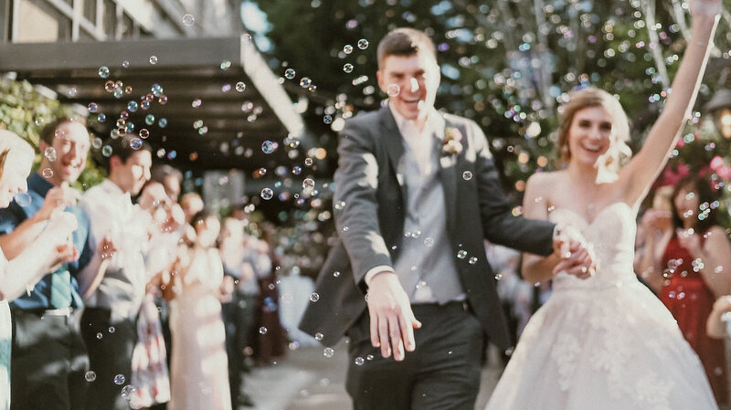 married couple surrounded by bubbles