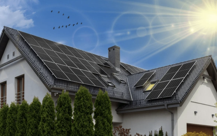 house with black solar panels