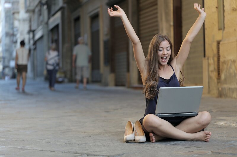 happy girl with computer