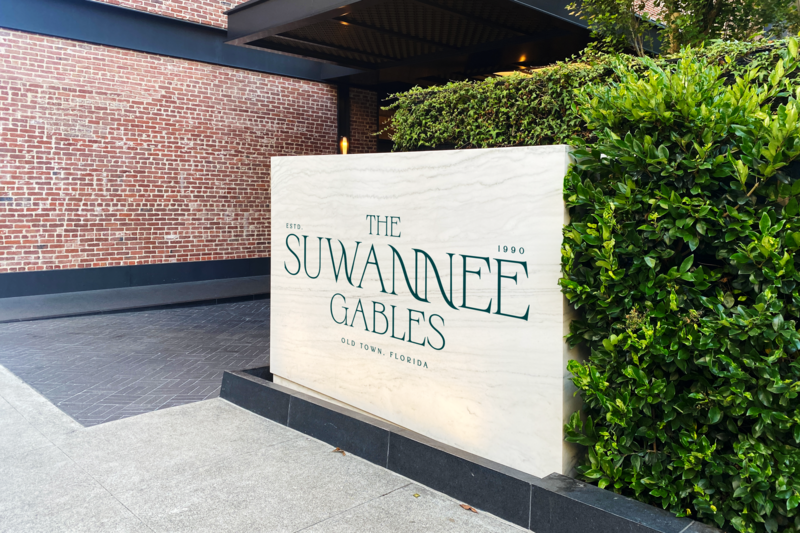 Marble signage for The Suwannee Gables - an elegant riverfront boutique hotel in Florida