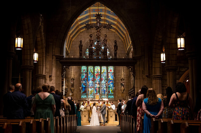 Wedding ceremony inside Saint Marks church in Philadelphia