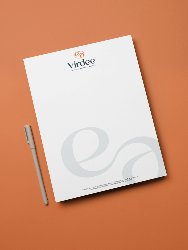 Letterhead Mockup for Virdee Finance and Mortgage Services branding created by Leithal and Co