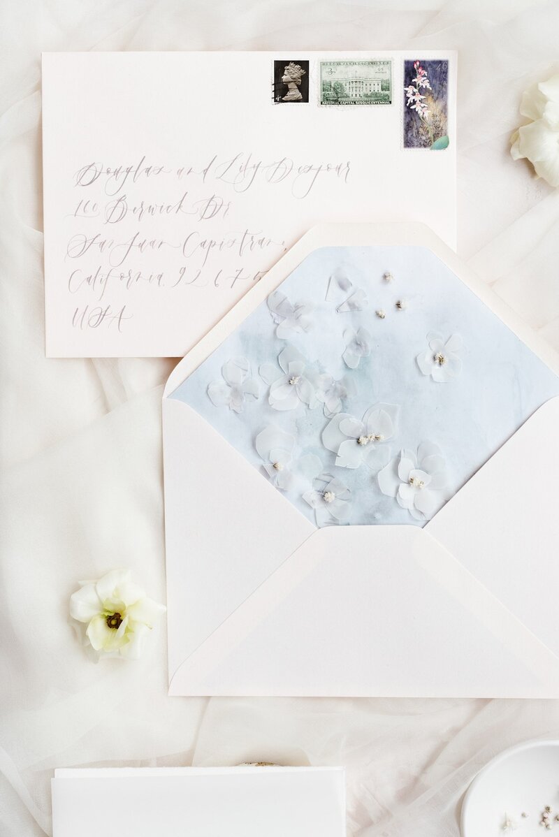 Wedding invitation suite cream and light blue