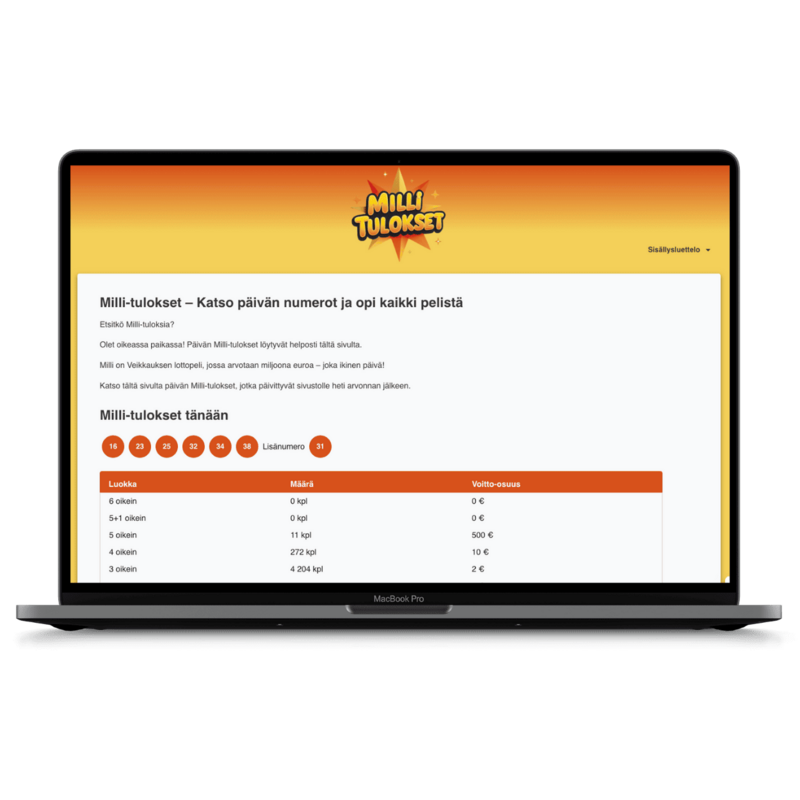 Homepage layout for the Milli Lotto website design by Otterly Creatives