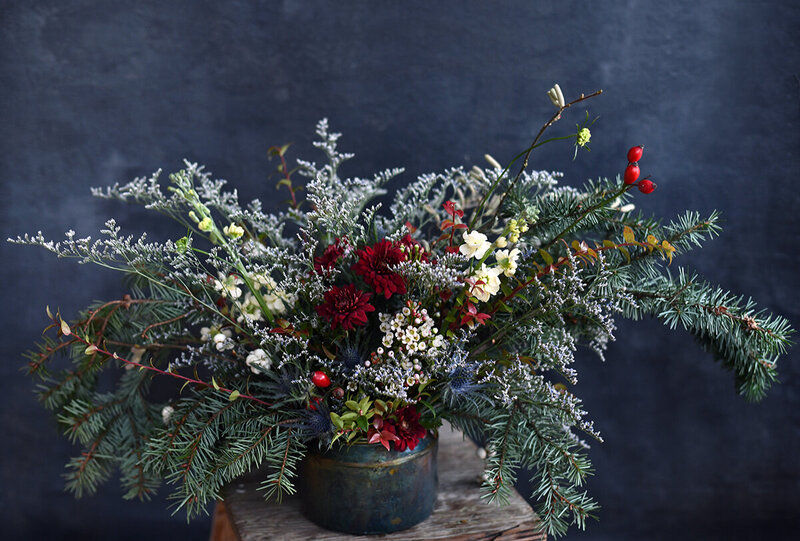 Winter holiday arrangement - Fleuris Studio & Blooms