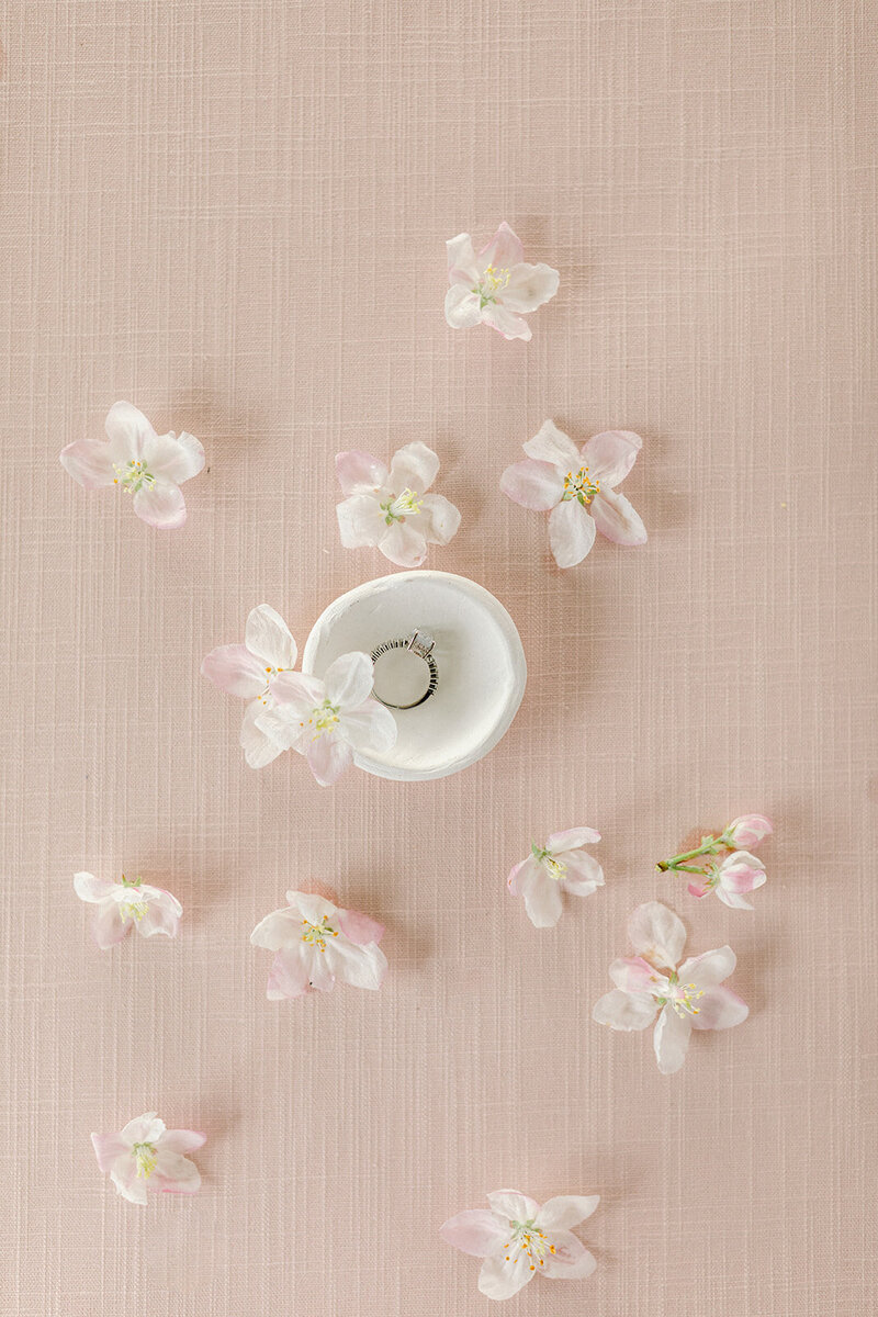 Blush linen styling mat for romantic wedding flat lays