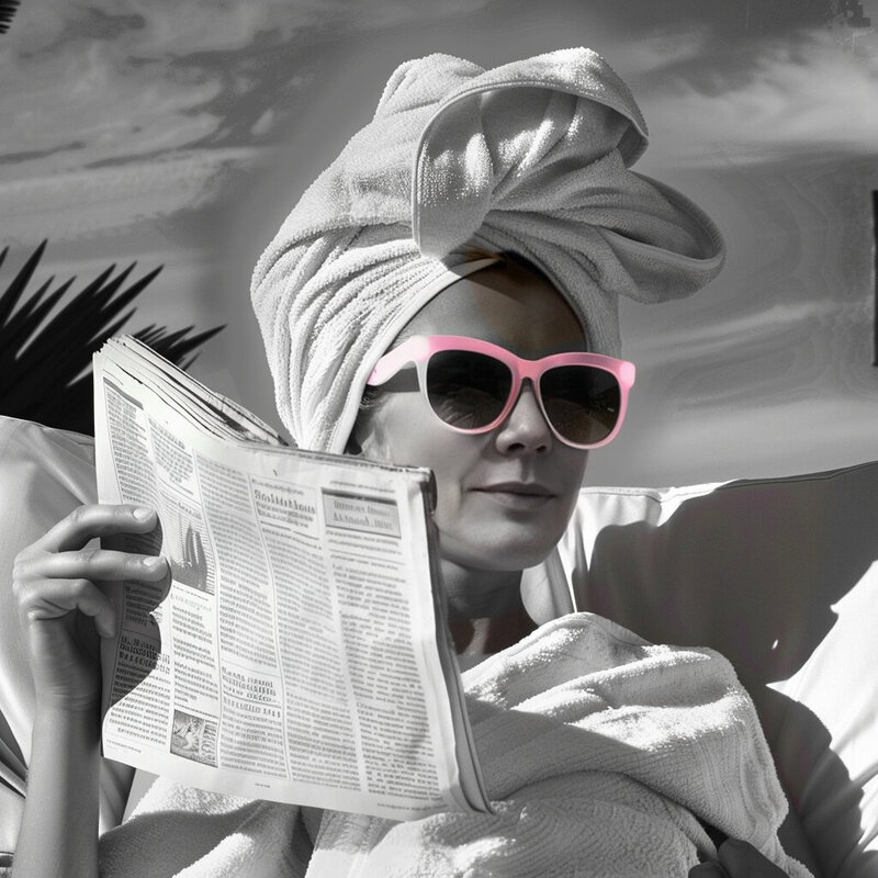 Caroline-towel on head pink -sunglasses