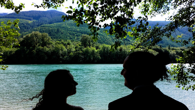 bride and groom kissing