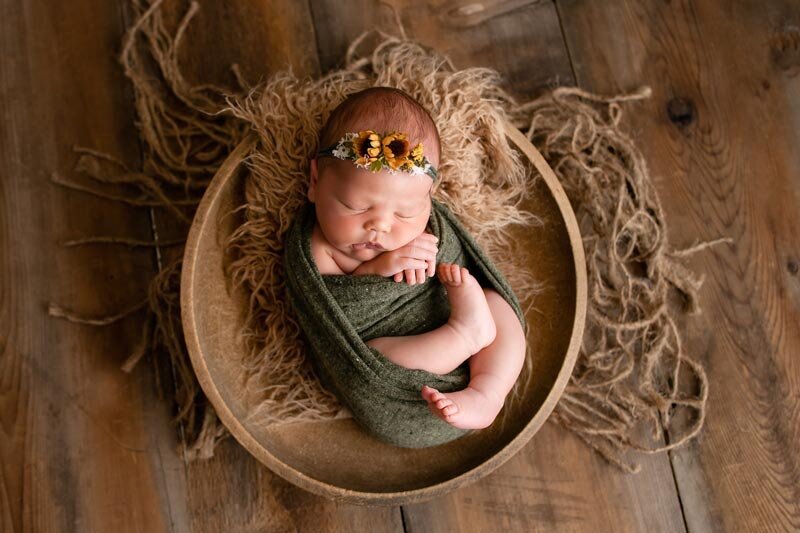 Milwaukee Newborn Photo session baby sleeping in prop during studio session | Glory Be Photography by Tara Bos