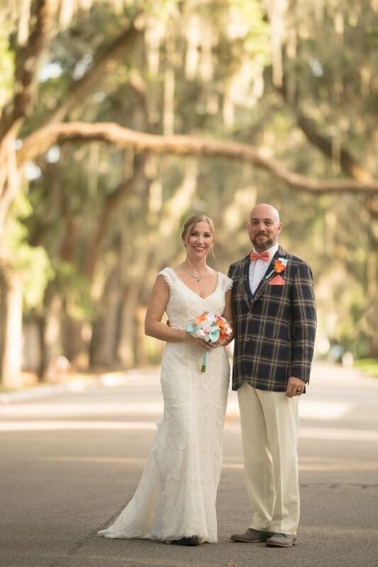 Bride and groom on magnolia street