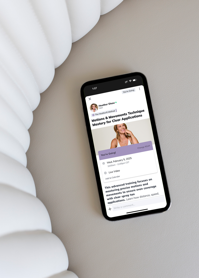 iPhone view of spray tan artist membership webpage design