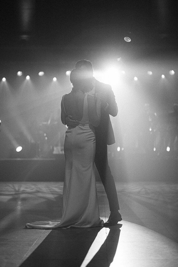 The first dance during the wedding reception at Théâtre St-James, Old Montreal. Elegant wedding venue in Montreal.
