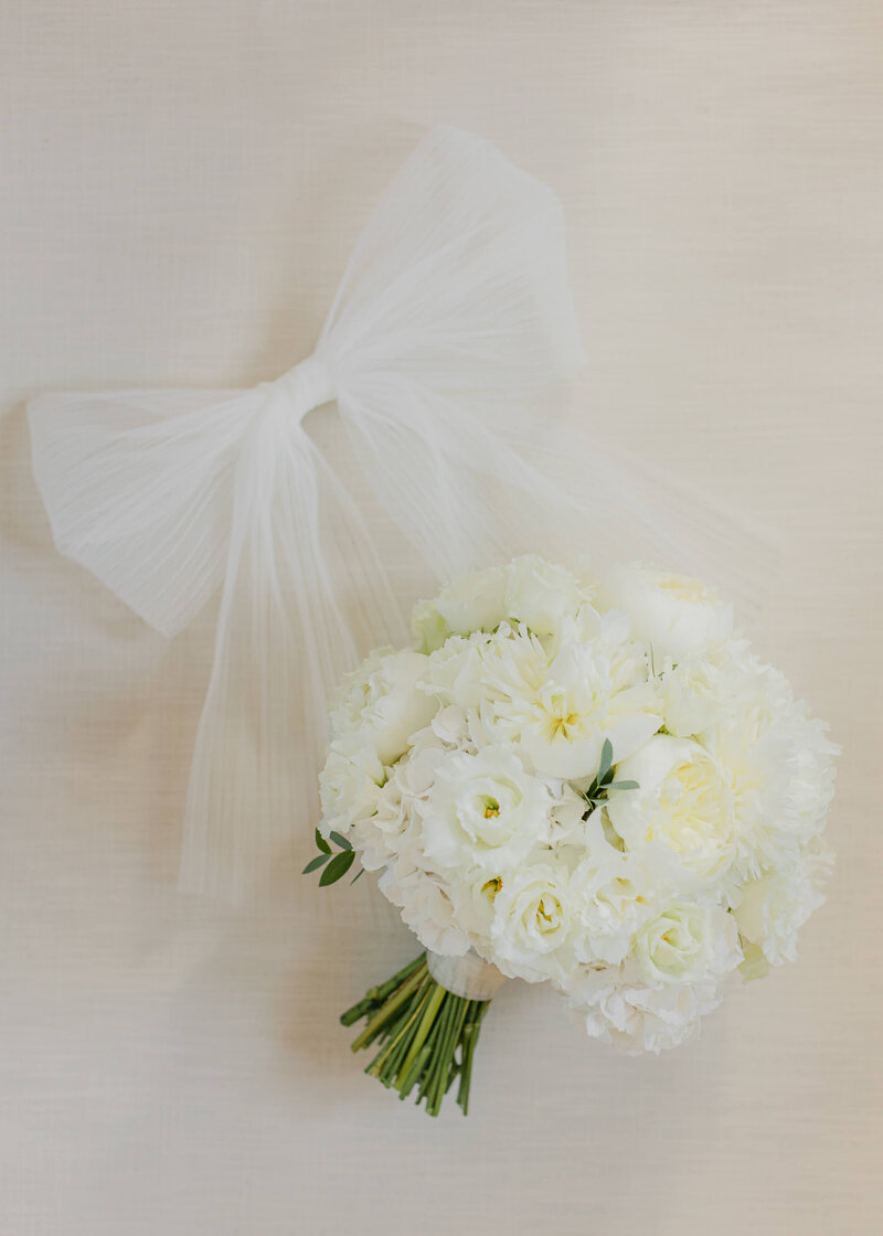 White Bridal Bow - White Hydrangea Bouquet
