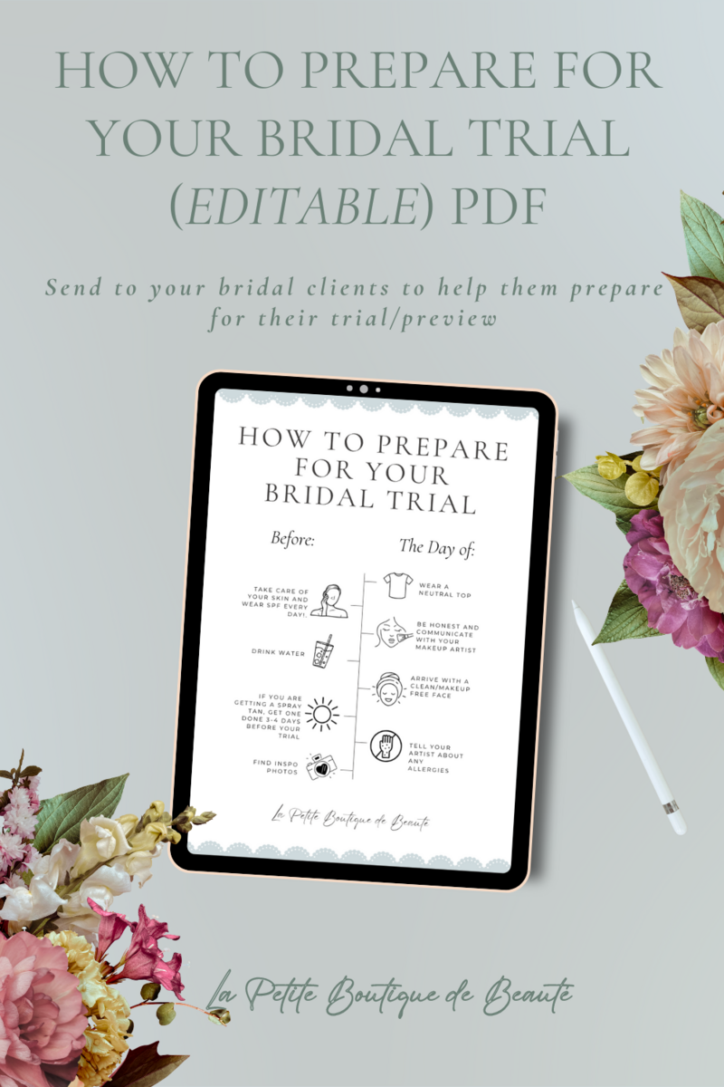 A mockup of bridal trial guide for makeup artists