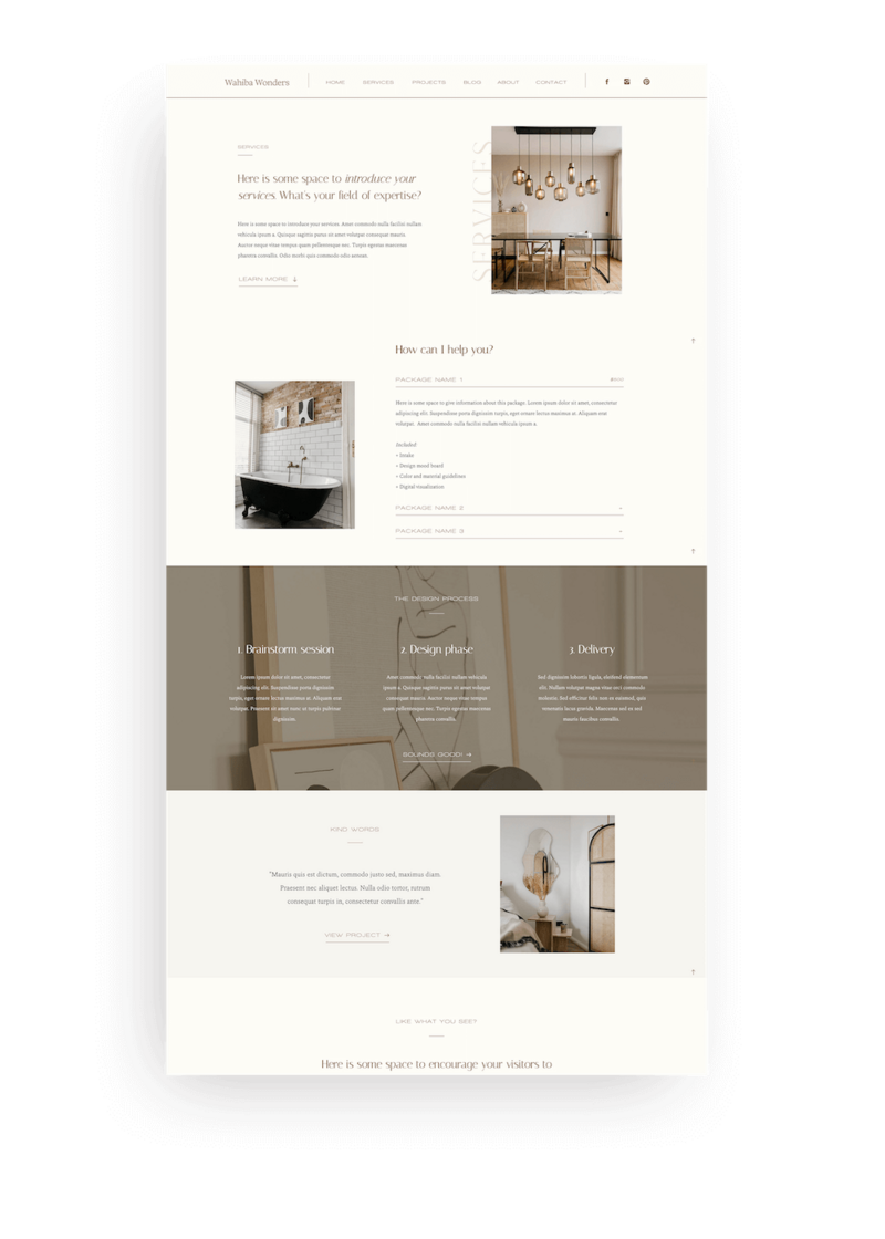 Minimalist Showit website template for interior designer
