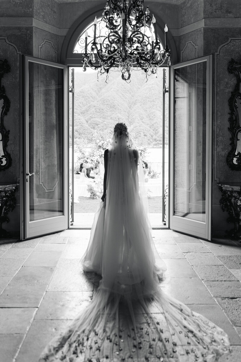 Bride and groom walk up memorial steps at their DC wedding