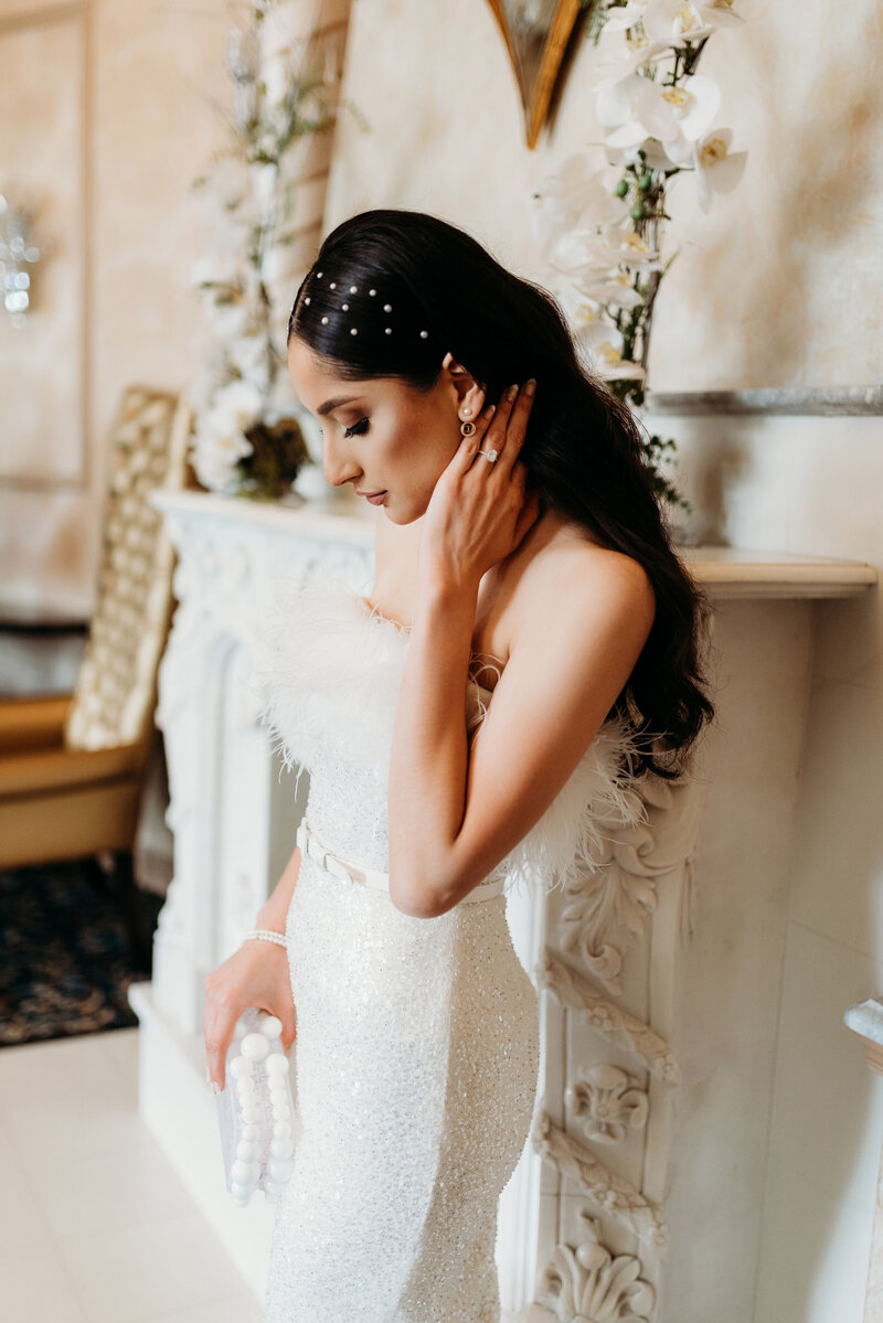 Bride in her dress in venue in Frankfort, IL

