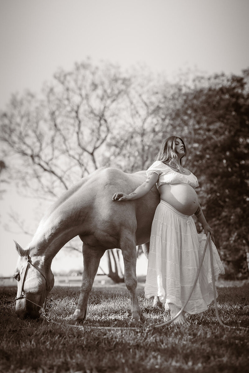 Maternity photography session photoshoot with beautiful pregnant mama and horses, equine photoshoot brisbane