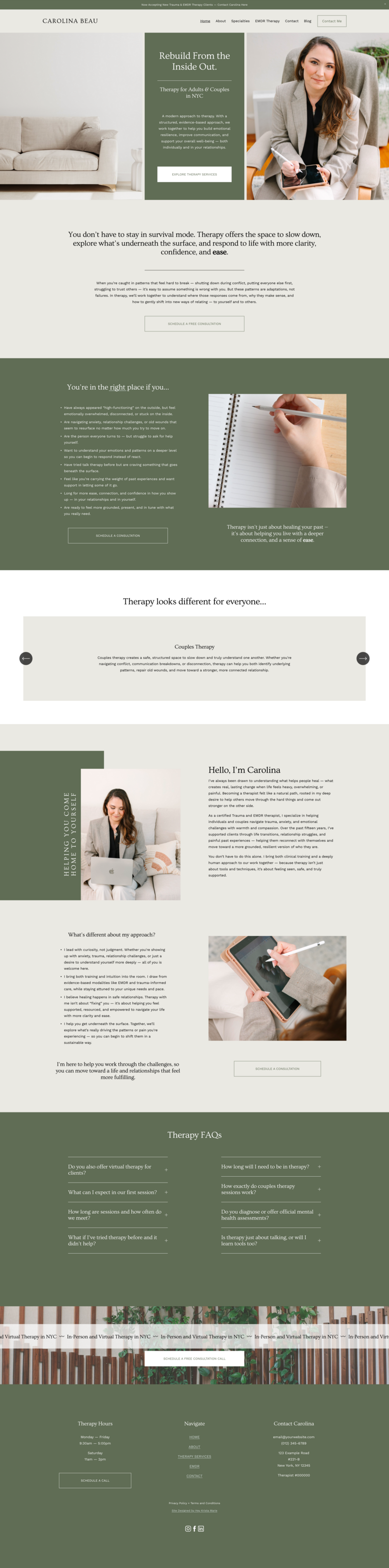 Krista Marie, a brand photographer for women, picking up her camera and smiling while working on her laptop