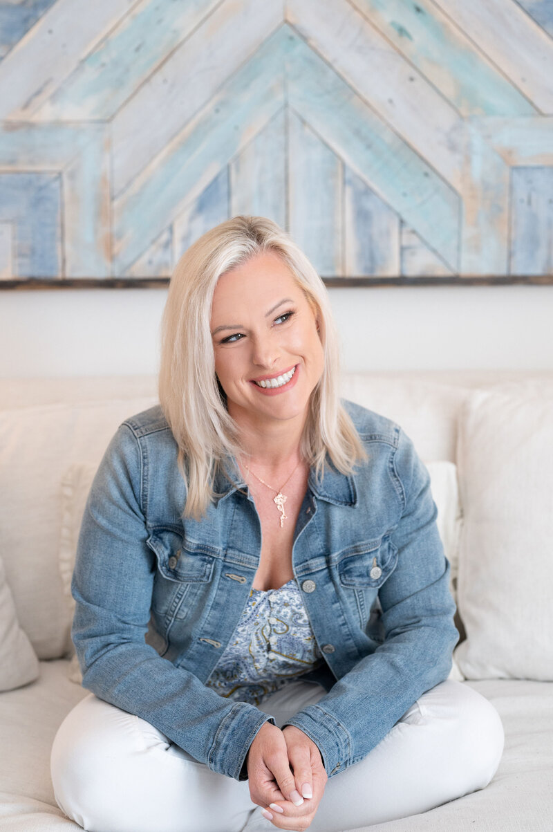 woman sitting on couch