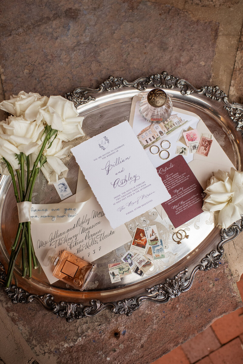 Elegant wedding invitation with calligraphy and romantic colors