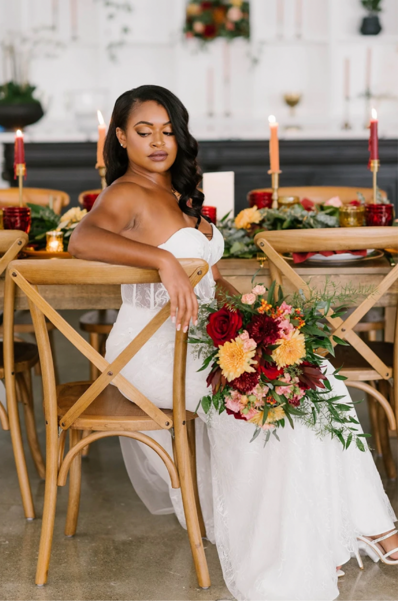 bride sitting in a chair