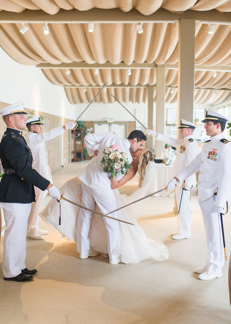 wedding couple walking away from ceremony after first kiss at their florida wedding.
