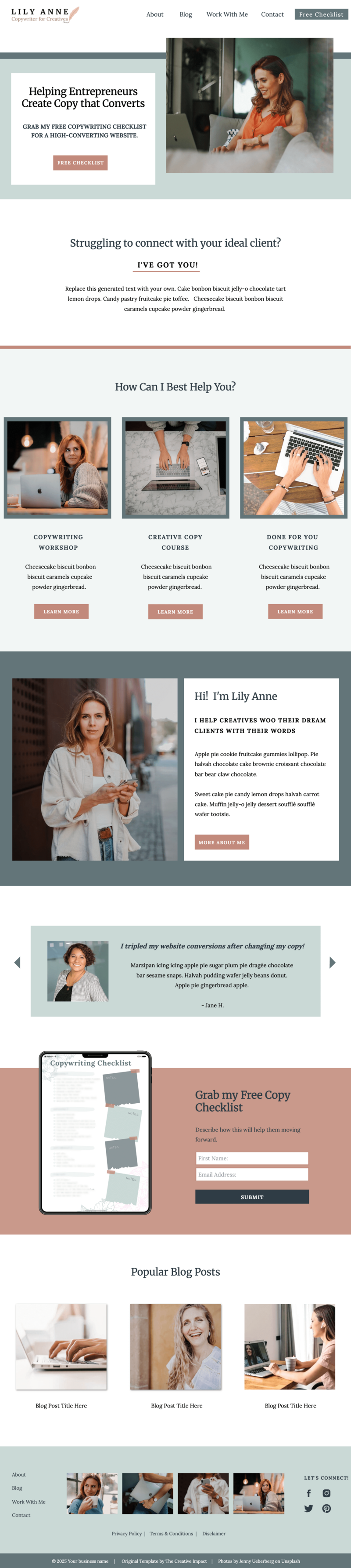 Preview of home page of showit template Lily Anne