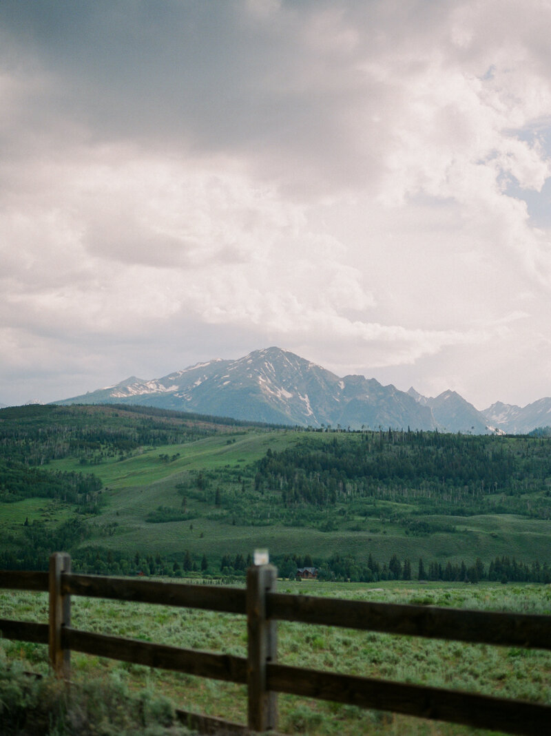 A film photograph of the mountains in Silverthorne, Colorado on a stormy day.