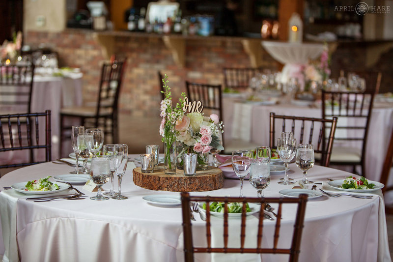 Reception tables set up for Della Terra wedding in Colorado