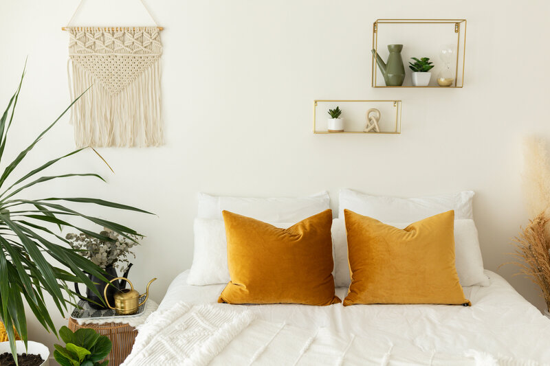 gold and cream boho decor for photography studio