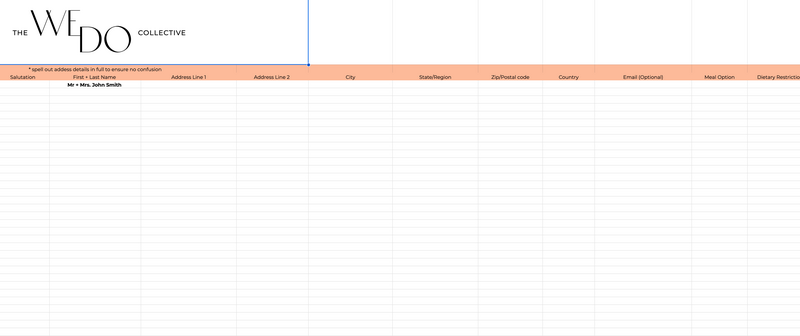 Screenshot of The We Do Collective's Guest List Wedding Spreadsheet Template