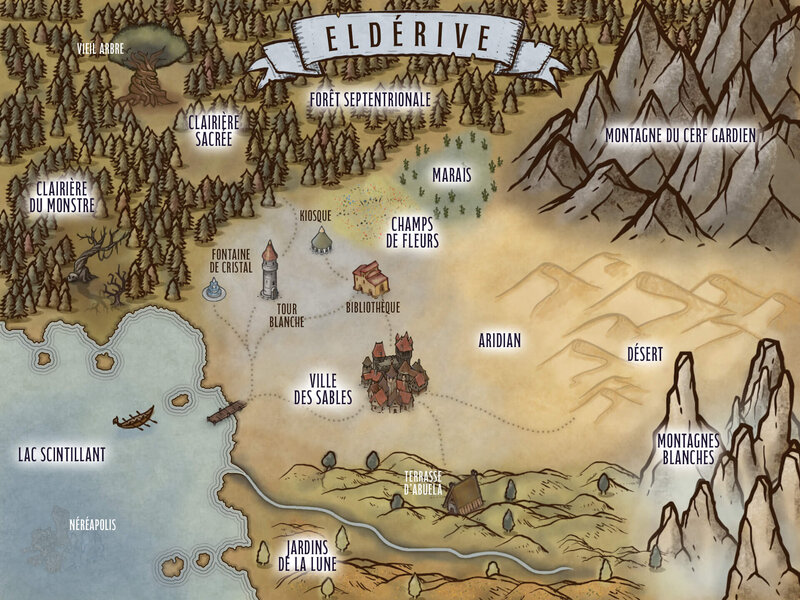 Carte du monde d'Eldérive, univers du roman