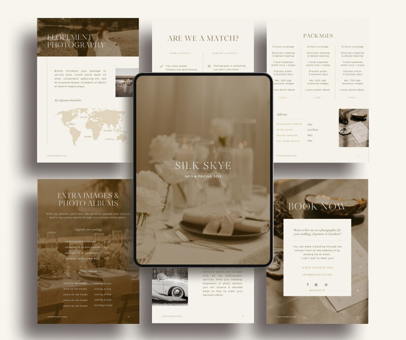Wedding photographer pricing guide template Silk Skye