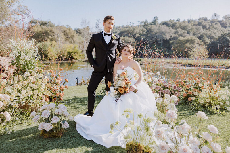 bride and groom editorial pose 