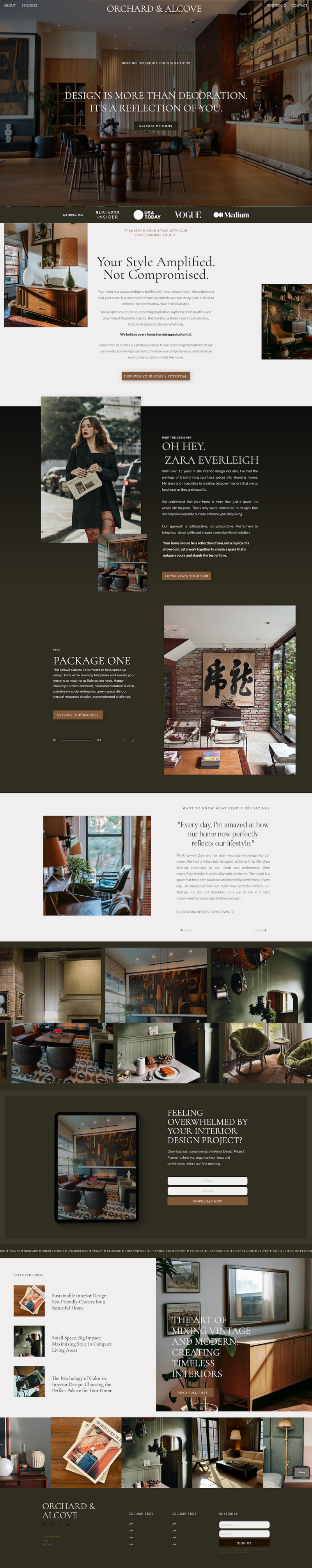 Tablet displaying a custom Showit website design for a coffee shop, styled with warm tones and a cozy aesthetic