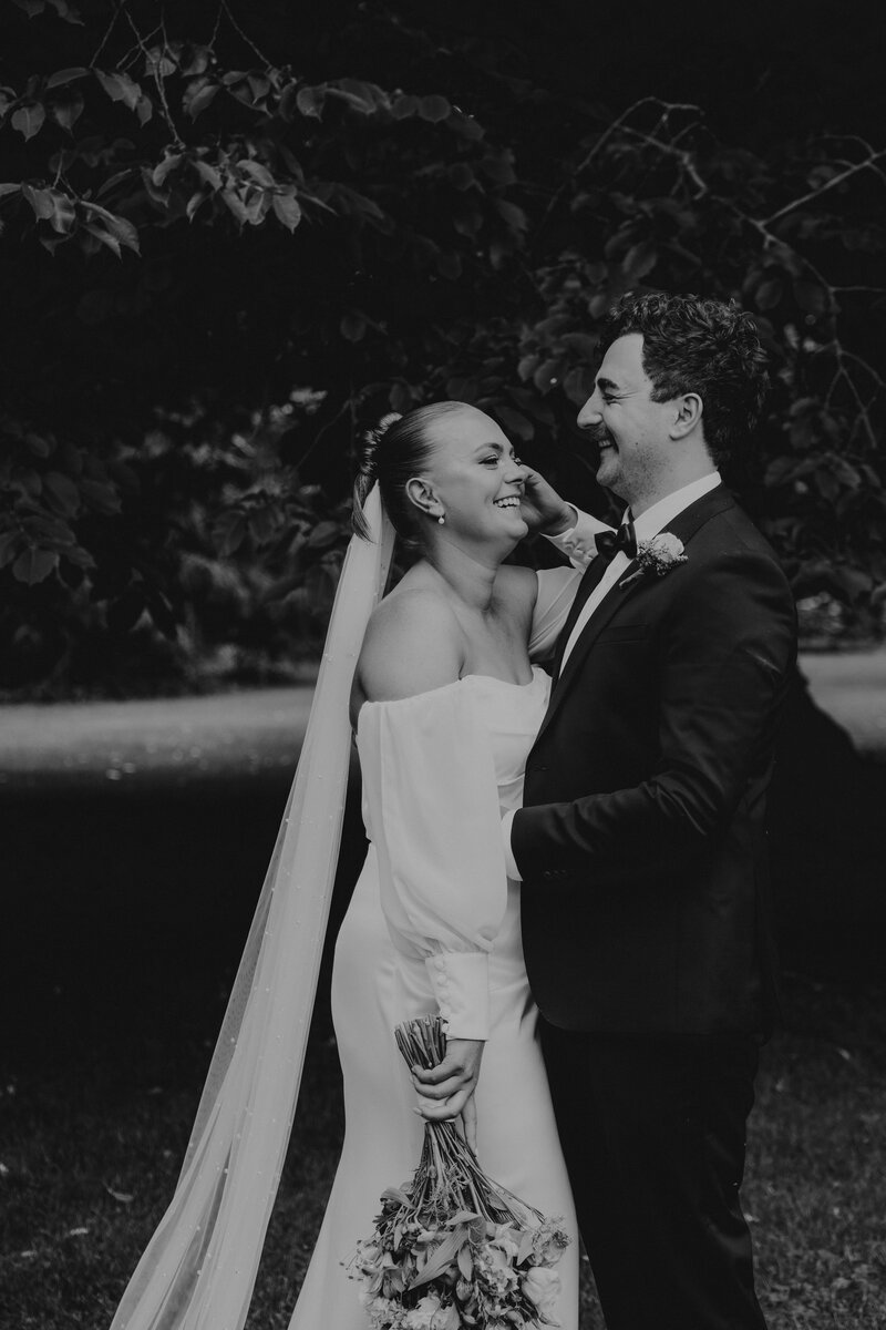 care free couple on their wedding day 