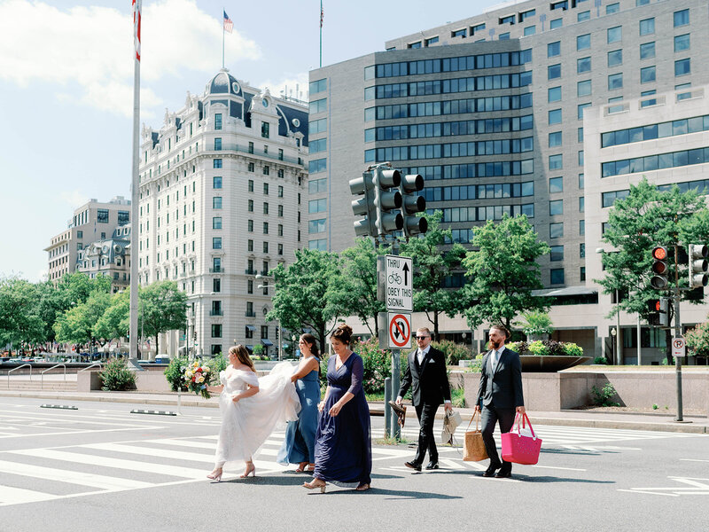 People walking across street 