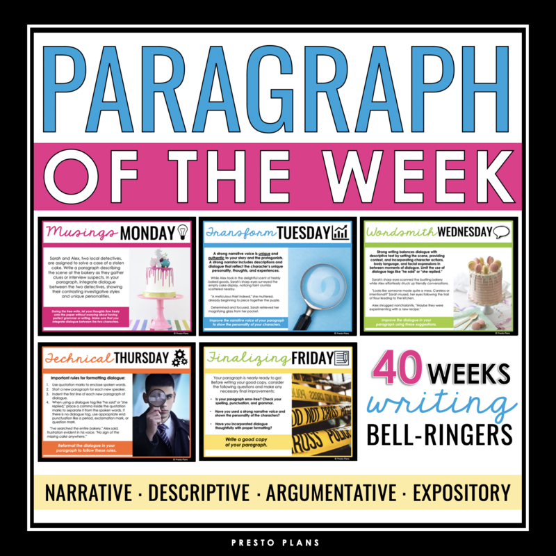 1 Paragraph of the Week Writing Bell Ringers Program