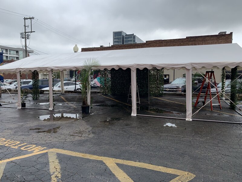 Tent in parking lot