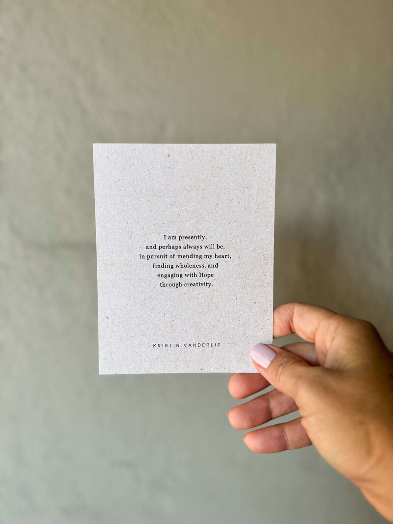 mending through creativity Kristin Vanderlip Prose Postcard