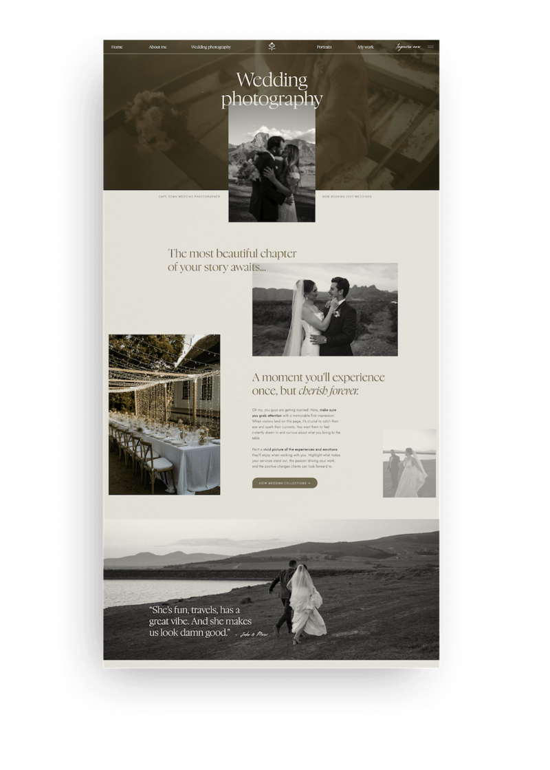 Moody Showit template for wedding photographers