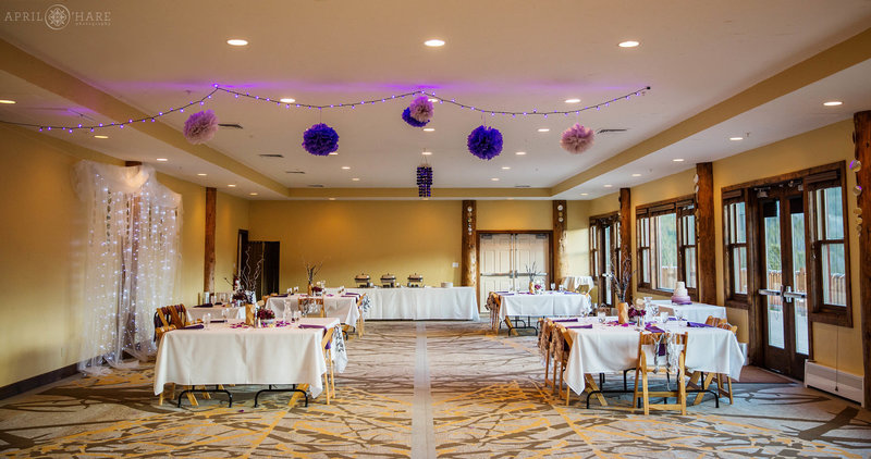 Intimate wedding reception set up inside the Lodge at Breckenridge in the Mountain View Conference Room
