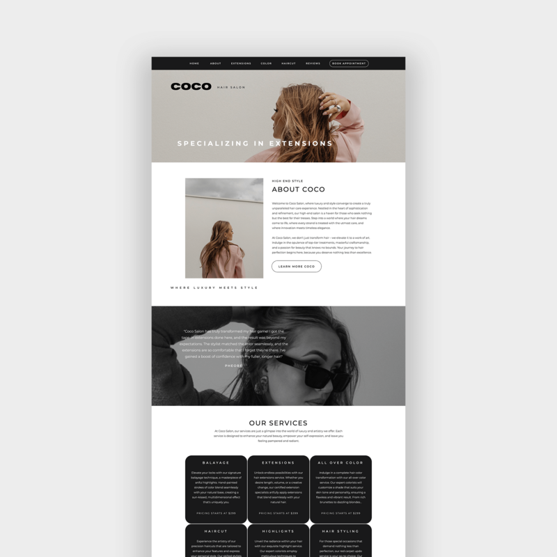 Showit website template designed for beauty brands and beauty salons