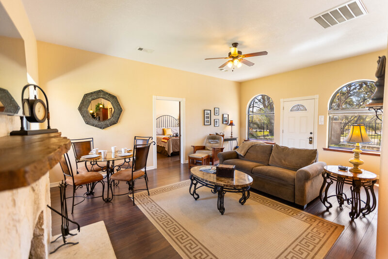 Livingroom area in hotel cottage suites in wimberley texas