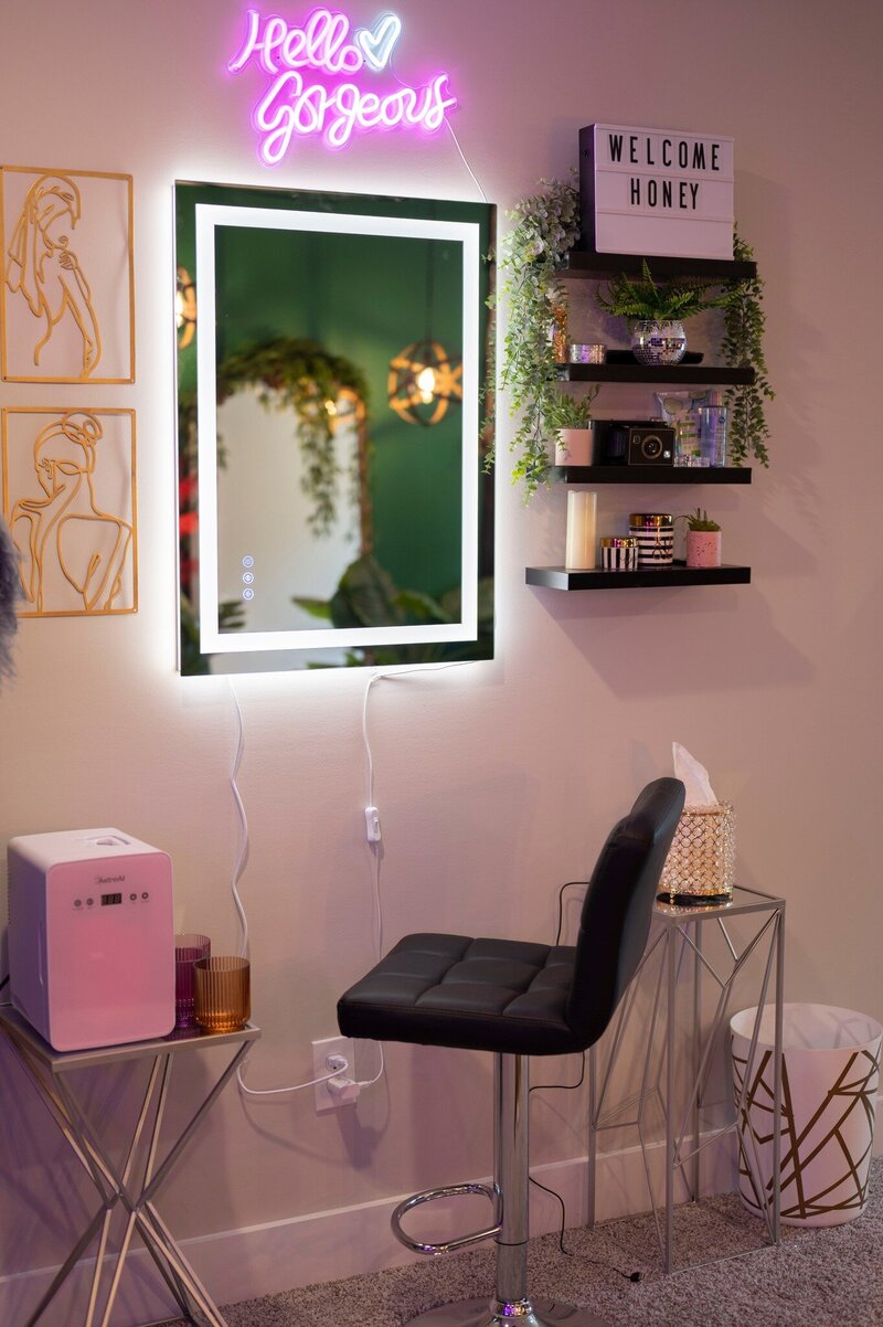 Glam station for professional hair and make-up during your solo or couples boudoir session