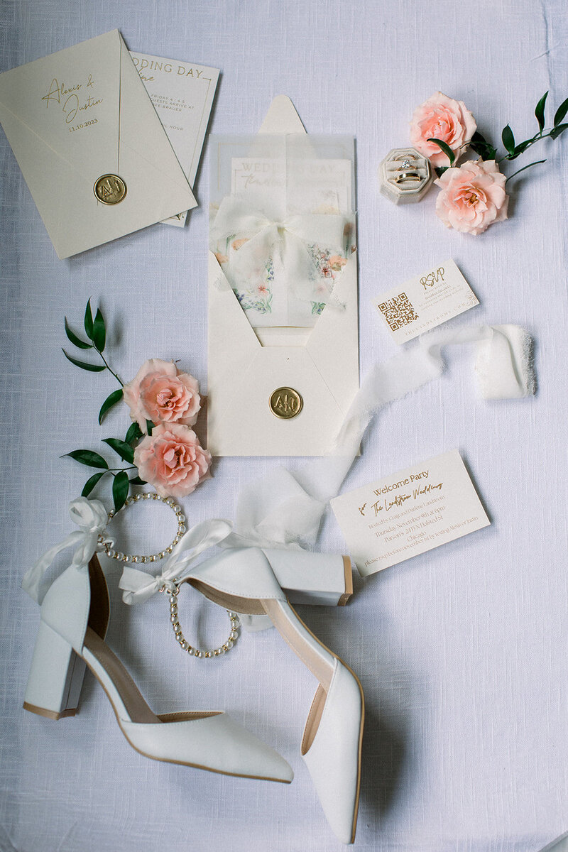 Flat lay of bridal items in Chicago