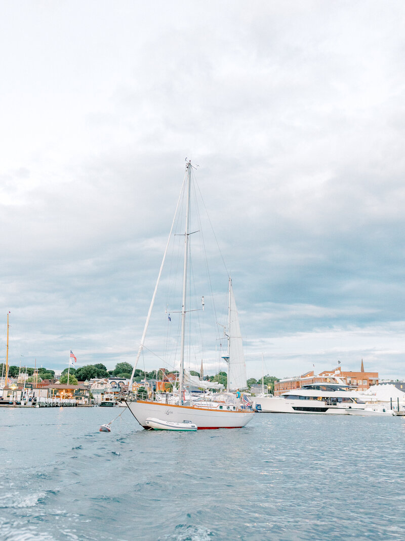 Sailboat moored in the water in Newport Rhode Island